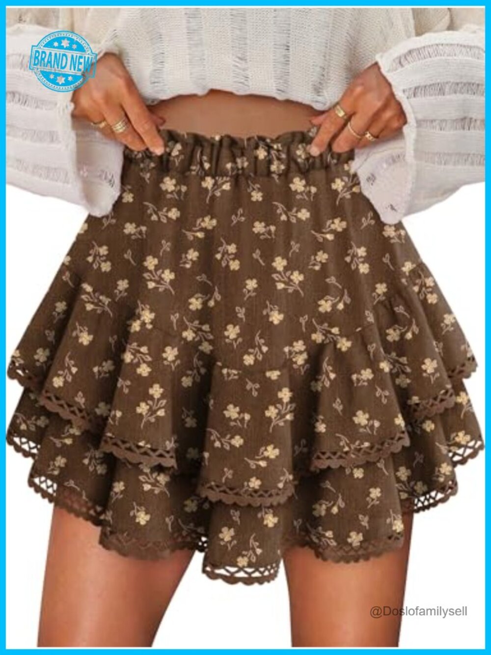 Ruffle Skort High Waist Drawstring Lined Flowy Casual Skirt Women
